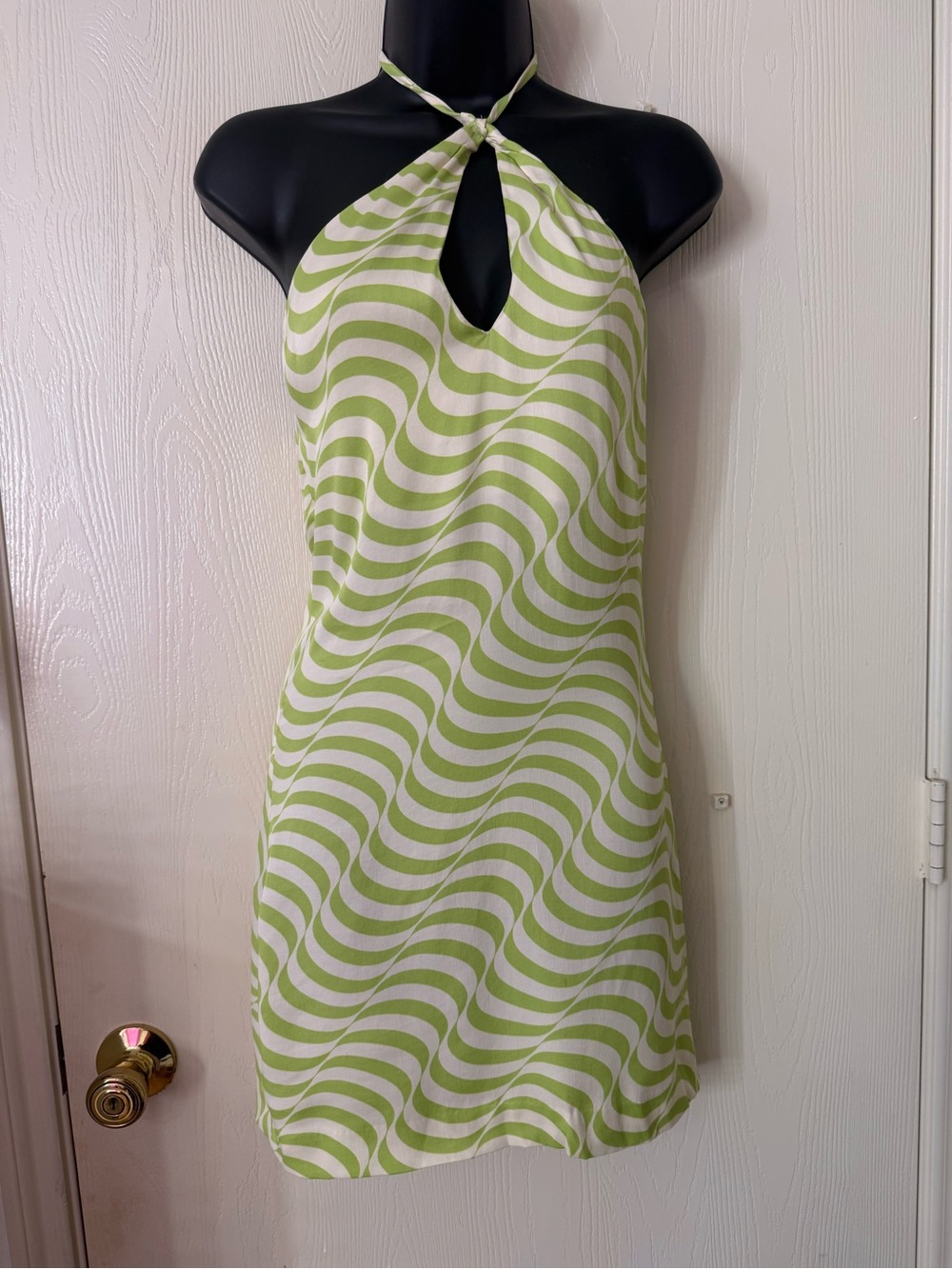 Zara Lime and White Halter Keyhole Mini Dress